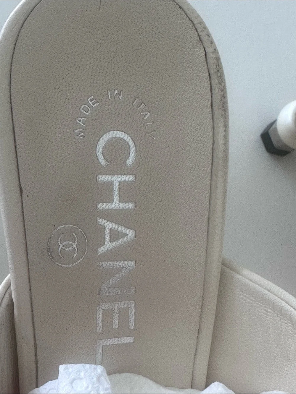 CHANEL Two-Tone Slip-On Mules in Cream and Black preloved